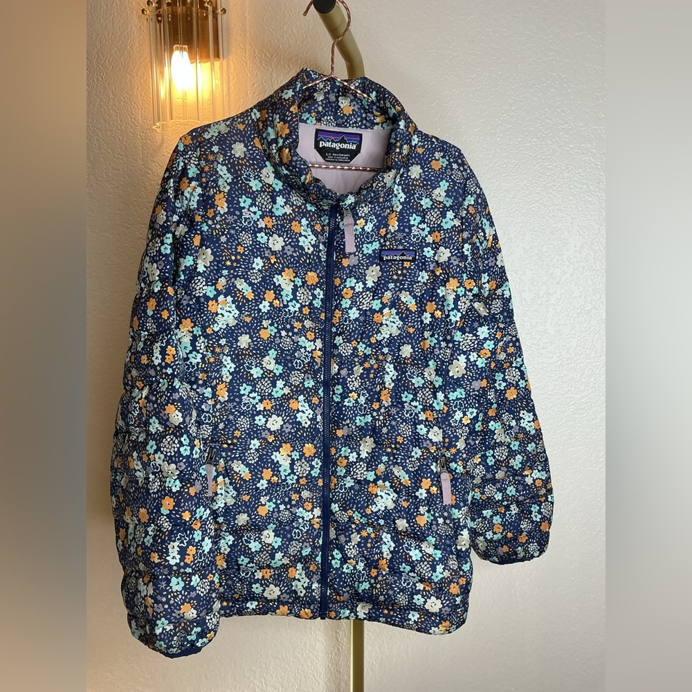 Patagonia Floral Puffer Jacket - Blue and Orange Almost, NEW.
